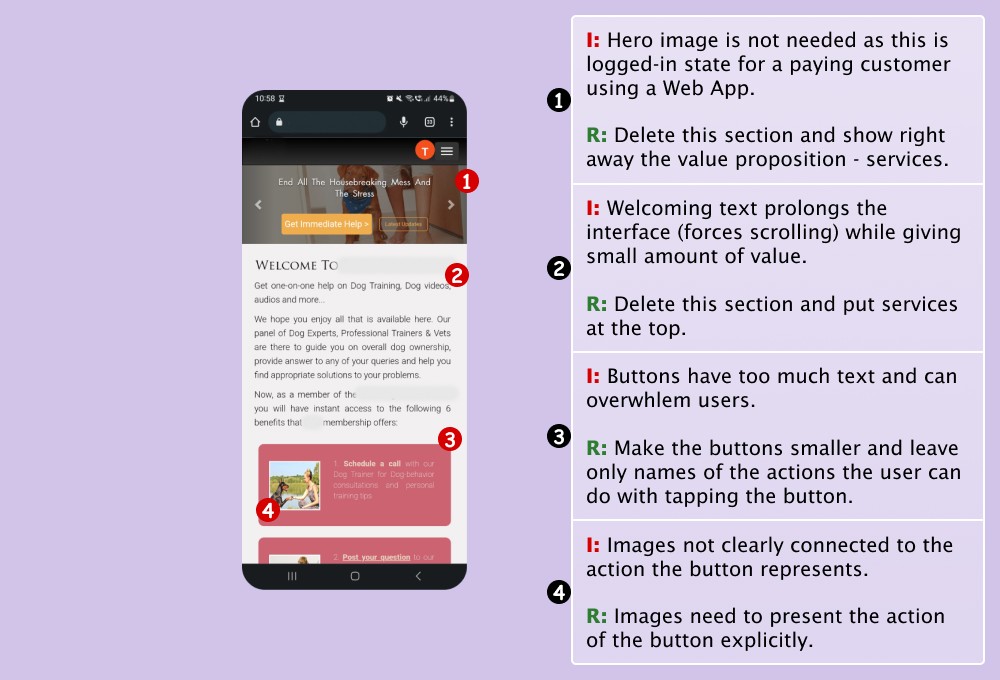 First screen audited with listing issues and recommendations