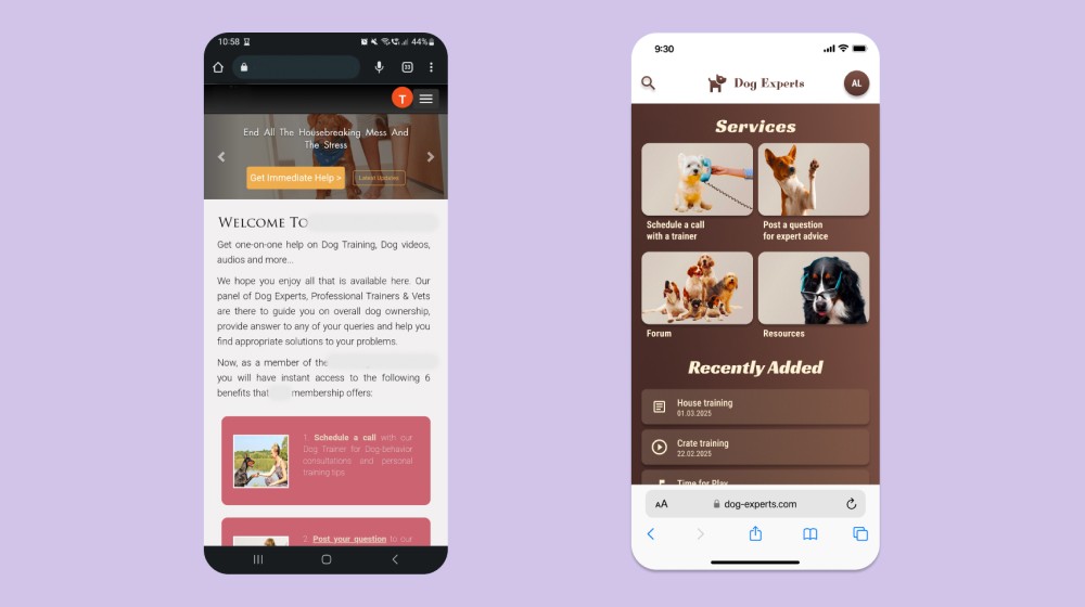 Showing first visible screens for before and after redesign